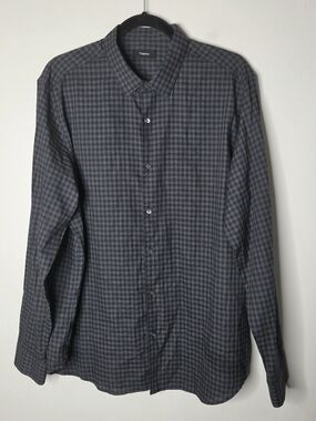 Theory Men's Black/Gray Gingham Button Up Dress Shirt